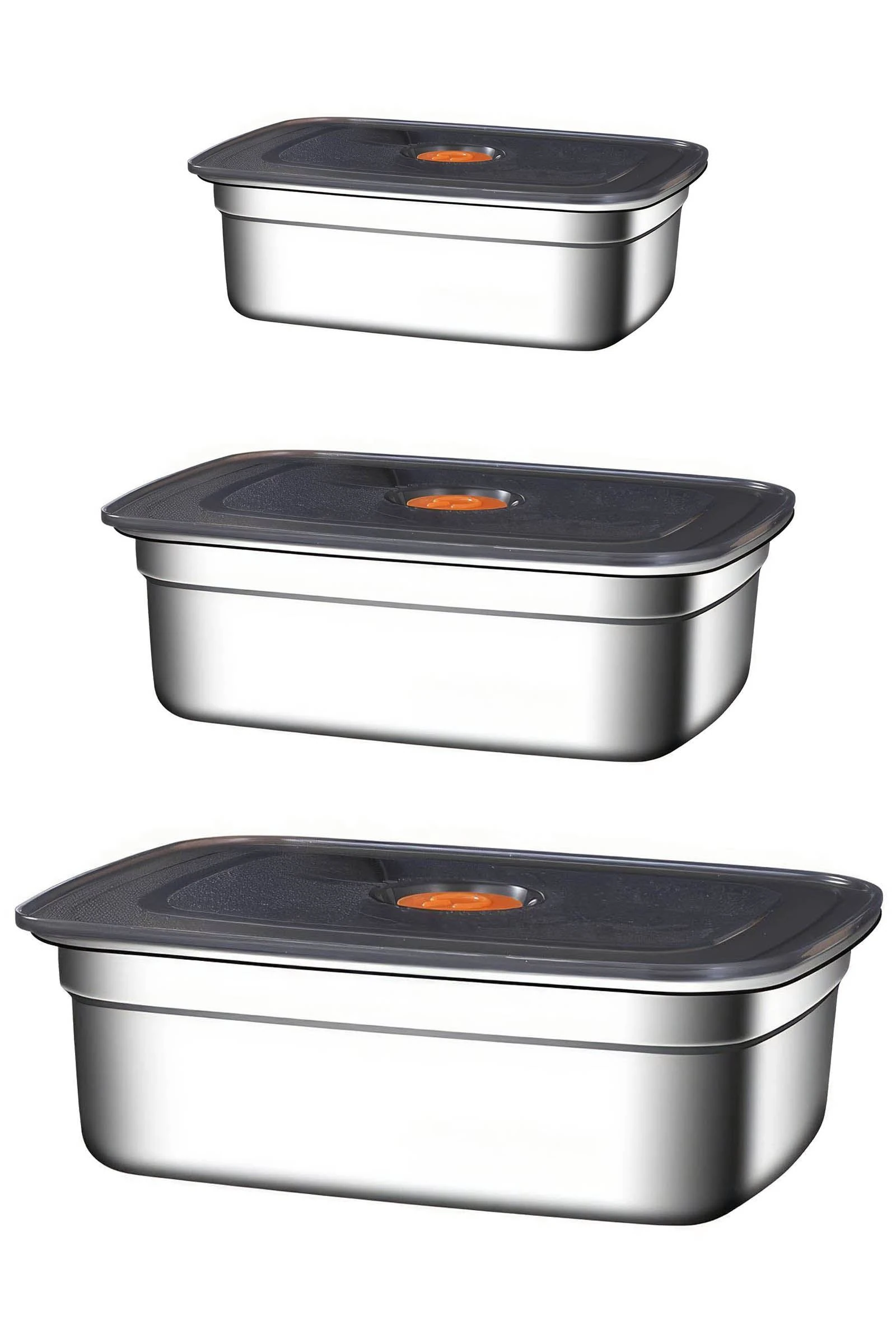 3 Adet Çelik 1200-1500-2200 ml Yemek Meyve Et Buzdolabı Beslenme Saklama Kabı 