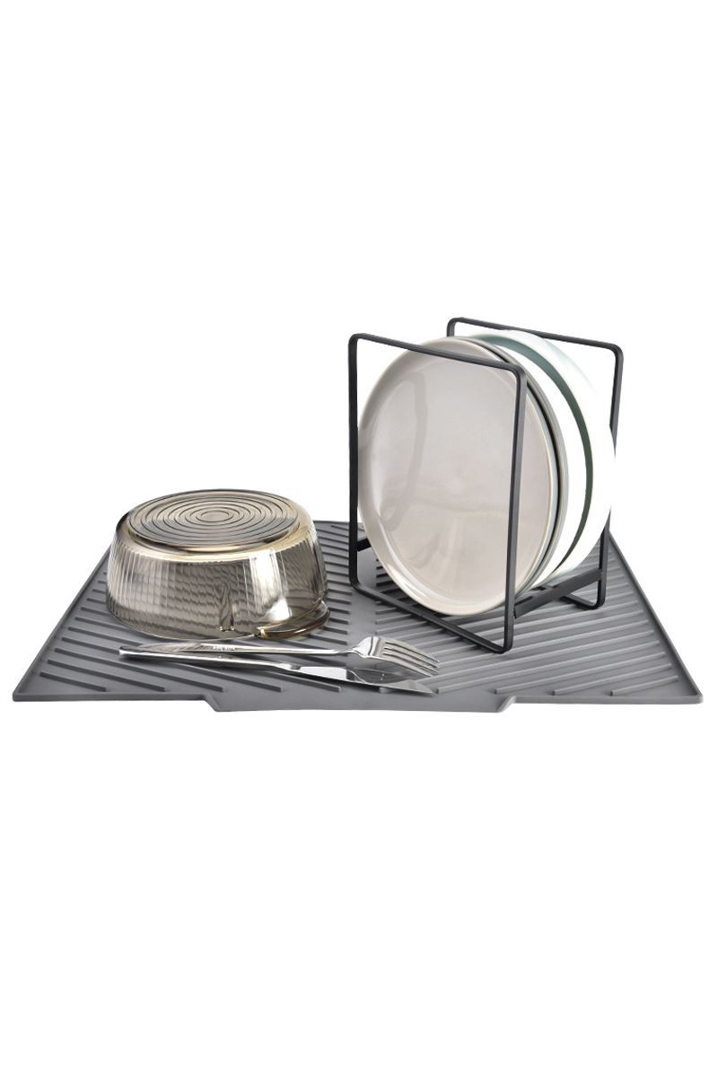 Gri 33x43,5 cm Silikon Bulaşık Kurutma Matı Bulaşıklık cin961