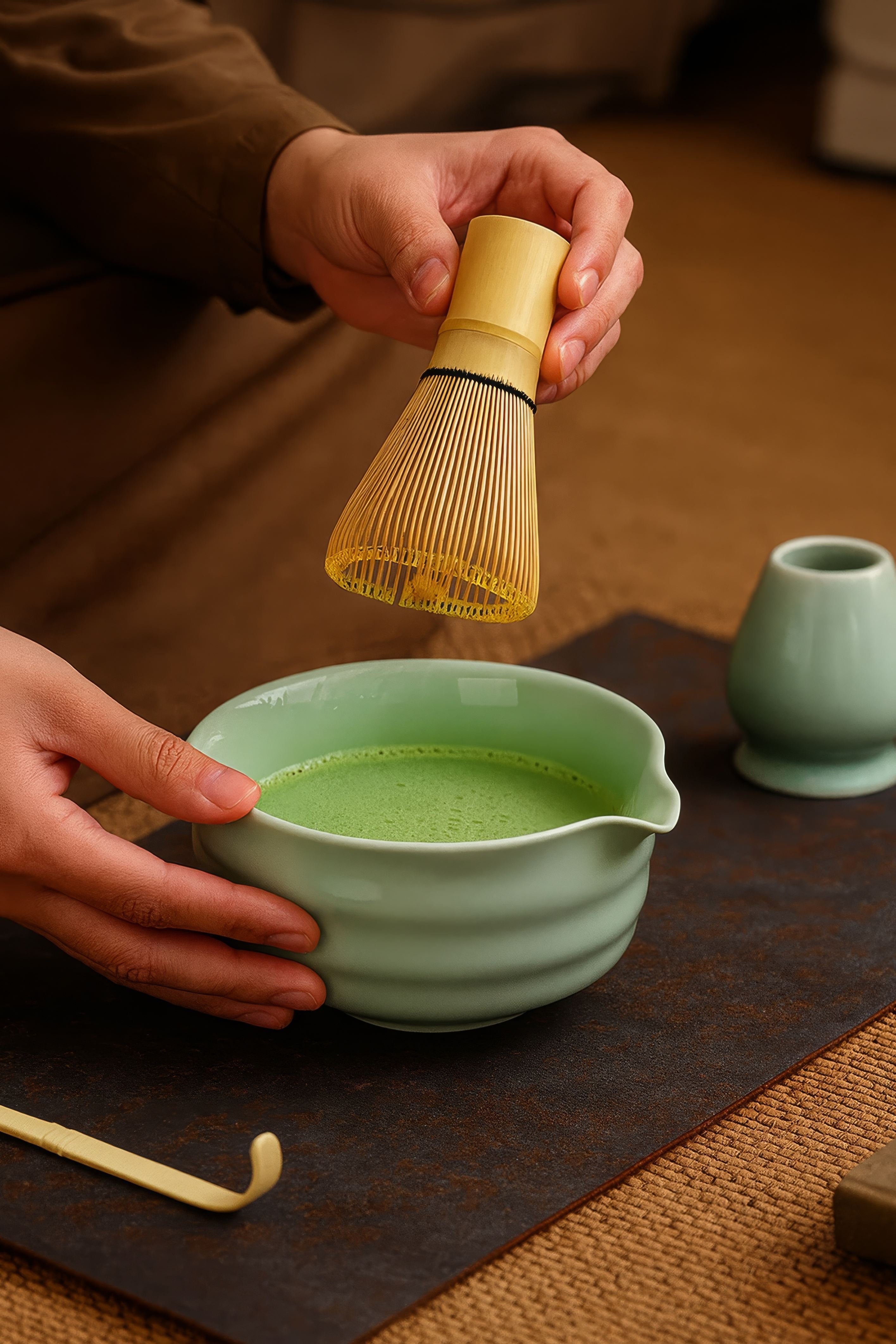 4lü Matcha Set Kase Kaşık Whisk Tutucu  Bambu Whisk Çırpıcı ve Bambu Kaşık mt217