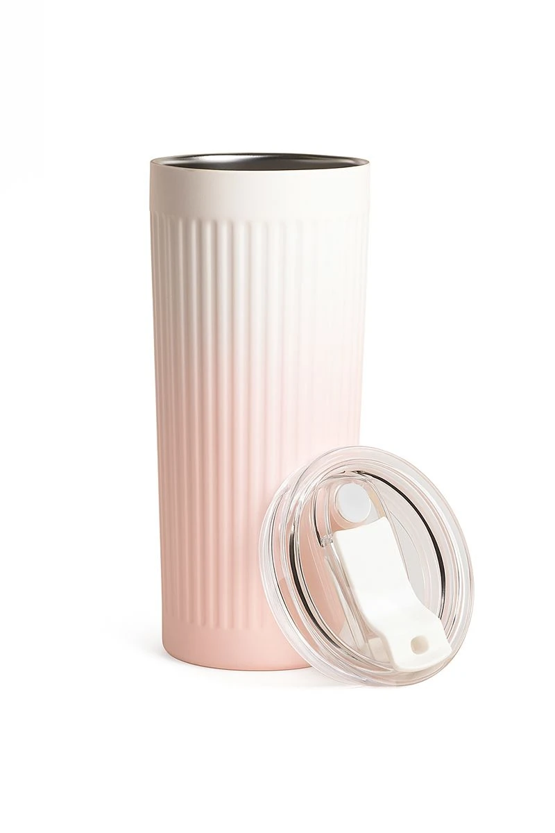 304 L Çelik 500 ml. Pembe Beyaz Degrade Pipetli El Termos Mug cin913pm