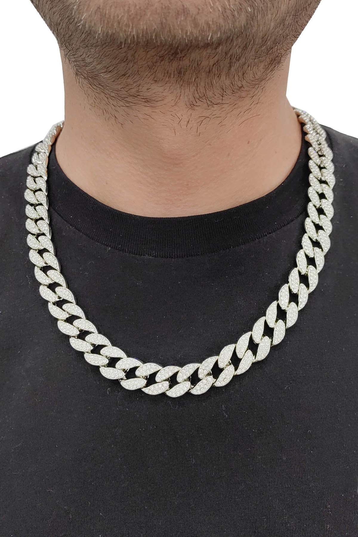 Chavin 13 mm. Kalın 60 cm. Taşlı Alloy Erkek Zincir ek21by