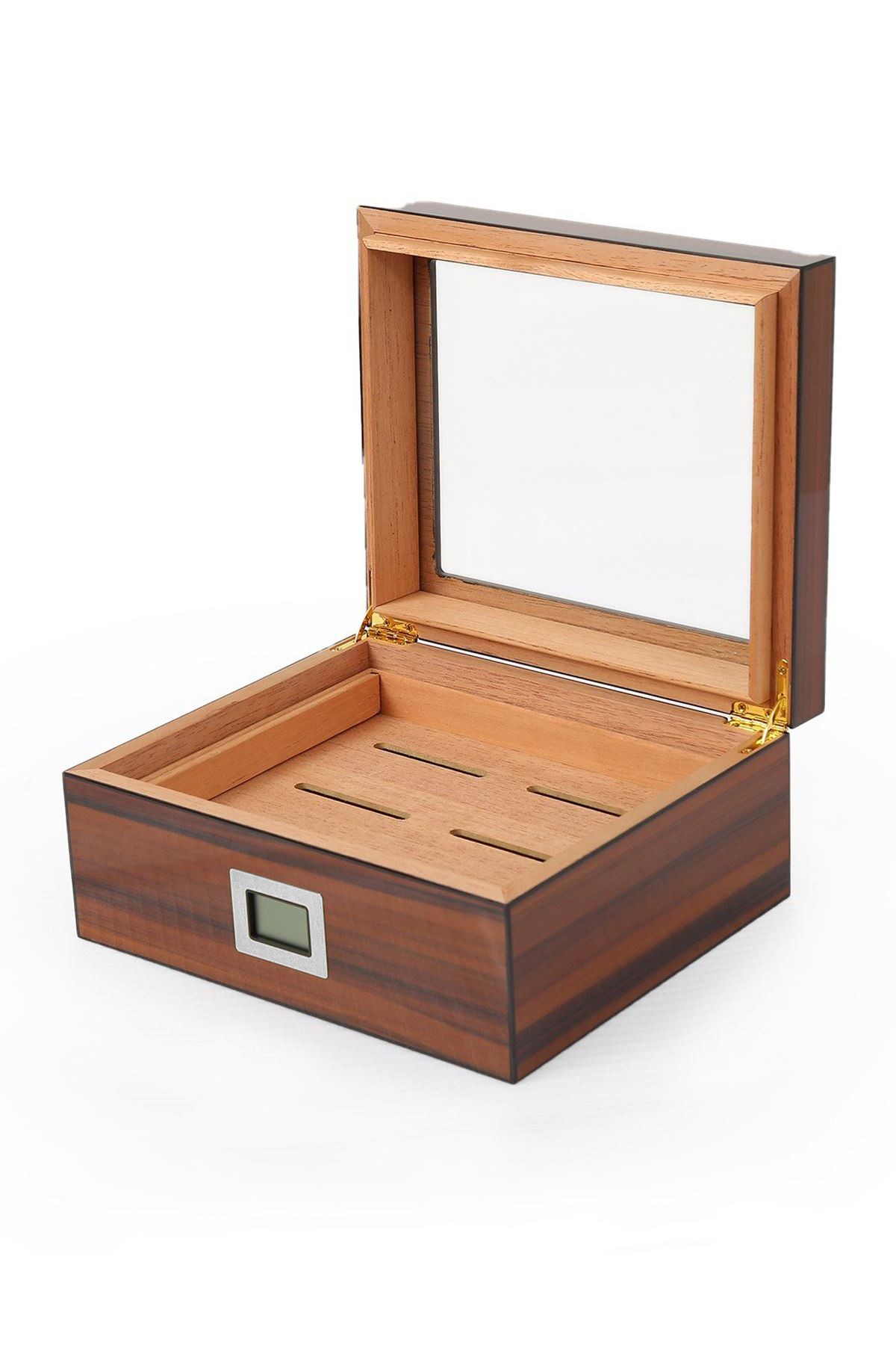 Falconetti Kahverengi iki Katlı Camlı Dijital Humidor Puro Kutusu rd05x