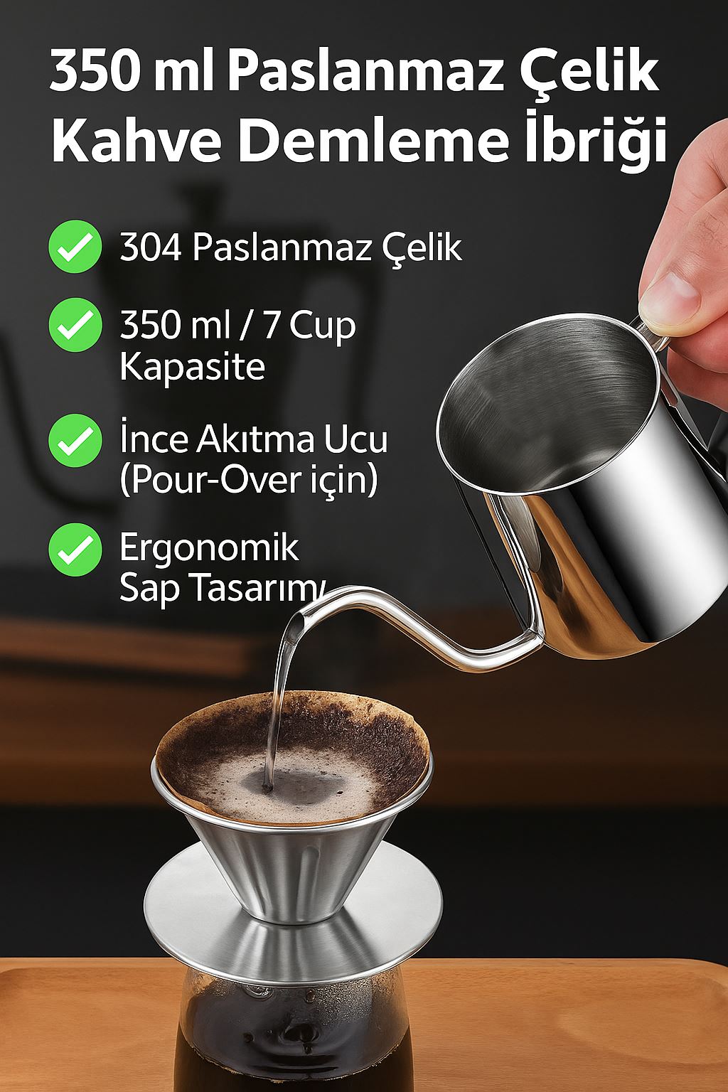 Çelik Ölçekli 350 ml 7 Cup Kahve Demleme ibriği Espresso Sıcak Su ibriği mt116