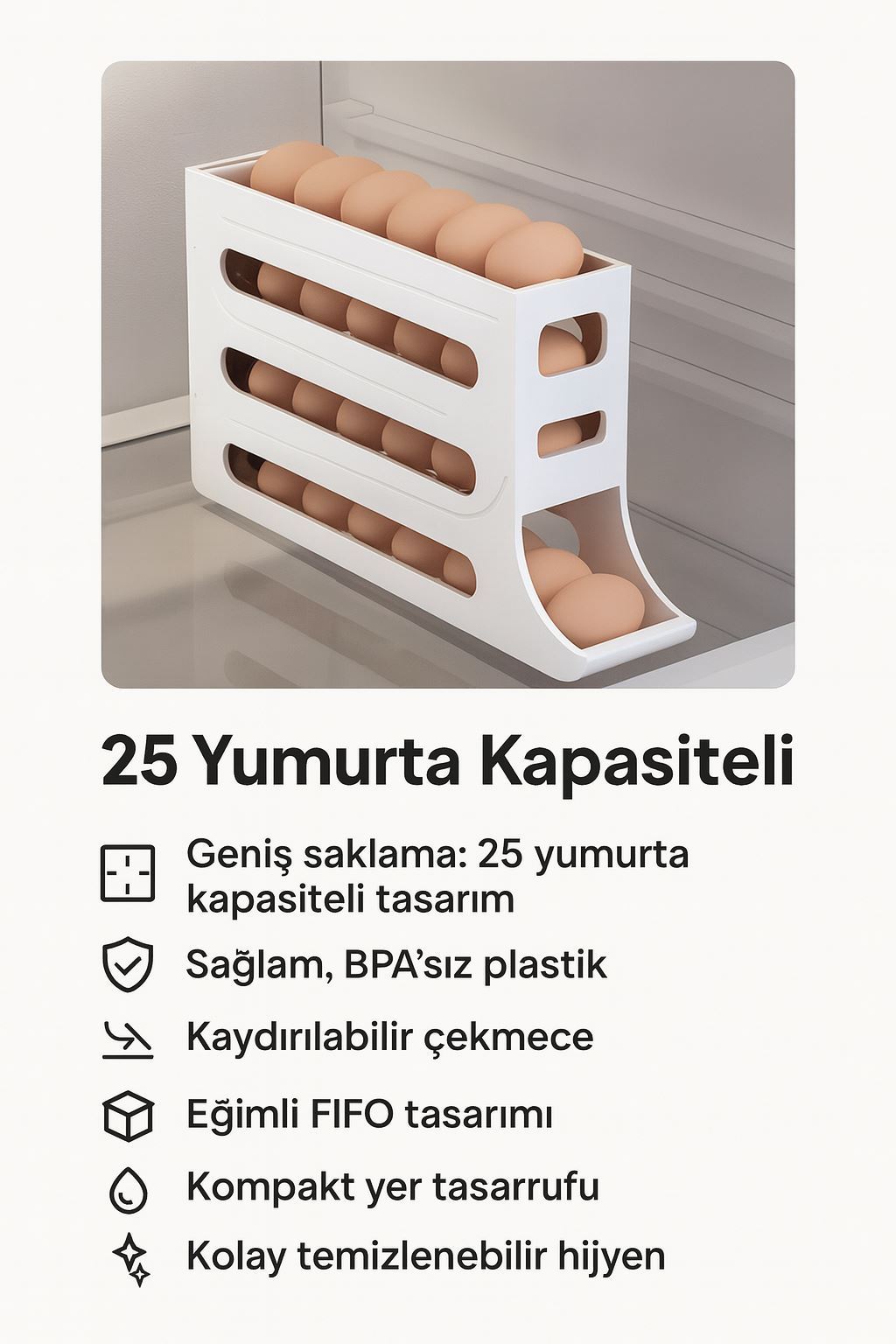 25 li Kalınlaştırılmış Plastik Yumurtalık Buzdolabı Düzenleyici Yumurta Rafı cin870by