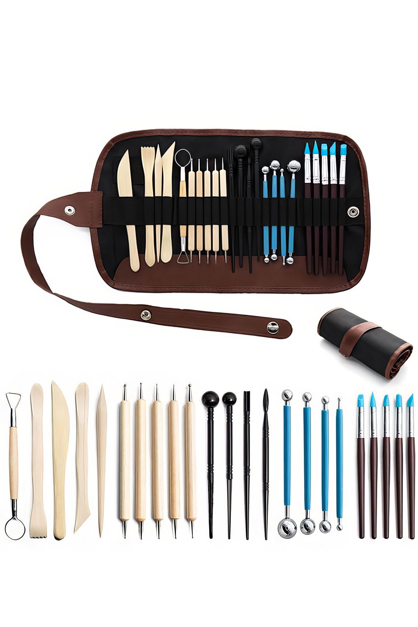 24 Parça Seramik Kil Çömlek Heykel Ahşap Modelleme Oyma Seti cin670