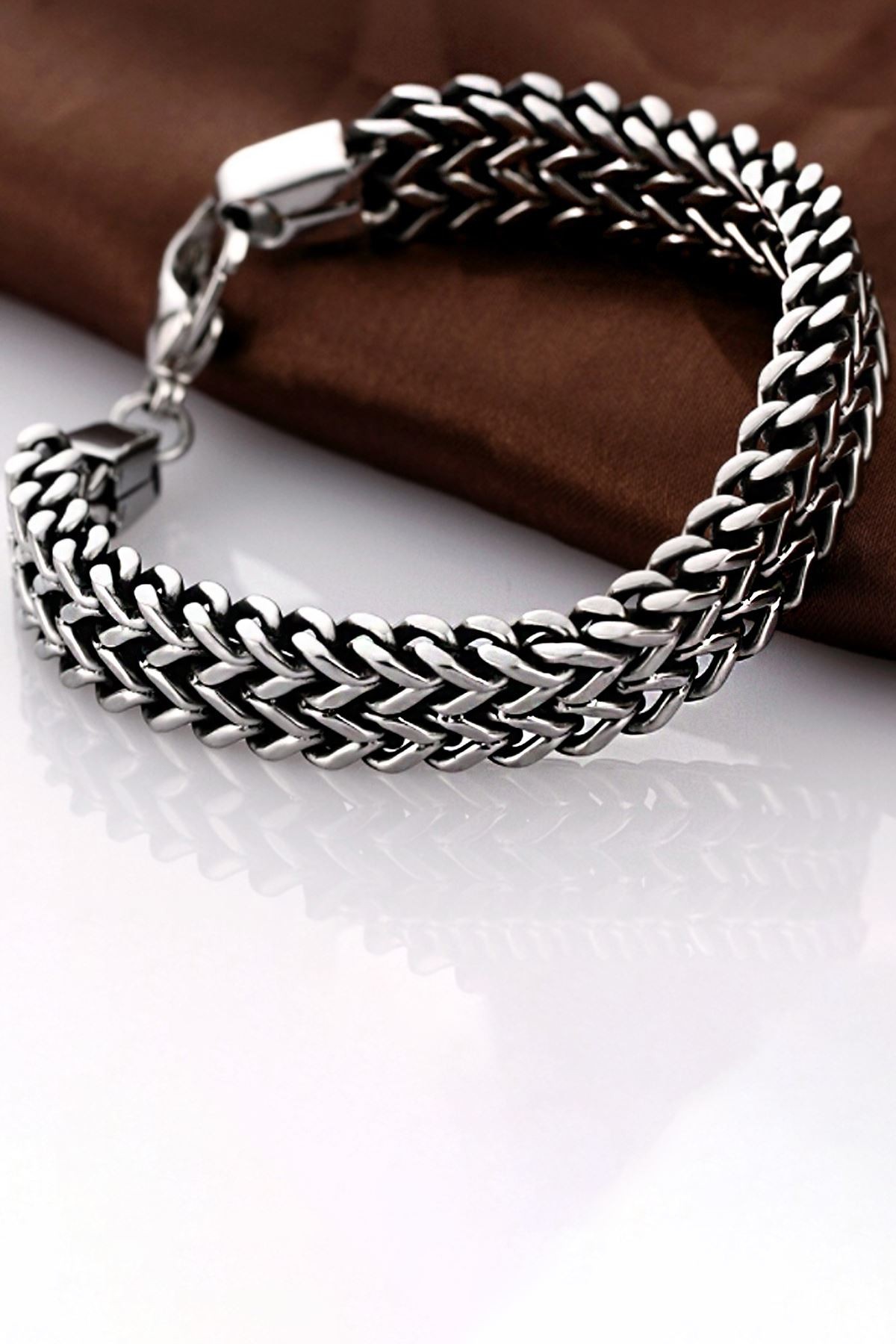 Chavin 12 mm. Kalın Gri Çelik Erkek Bileklik dp93