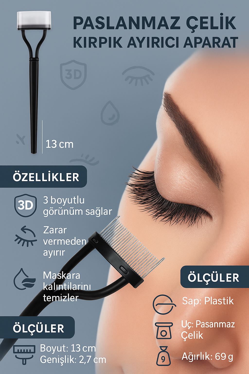 Paslanmaz Çelik Kirpik Kıvırıcı Aparat Kirpik Ayırma Aleti cin653