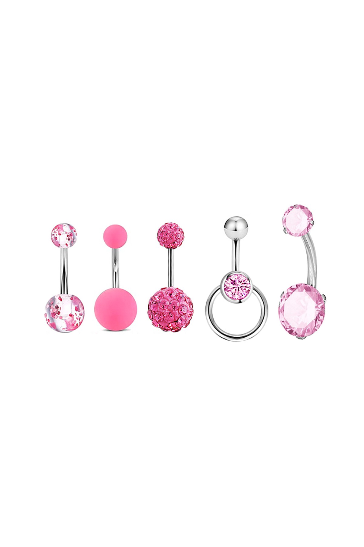 Chavin 5 adet Pembe Cerrahi Çelik Göbek Piercing en45pm