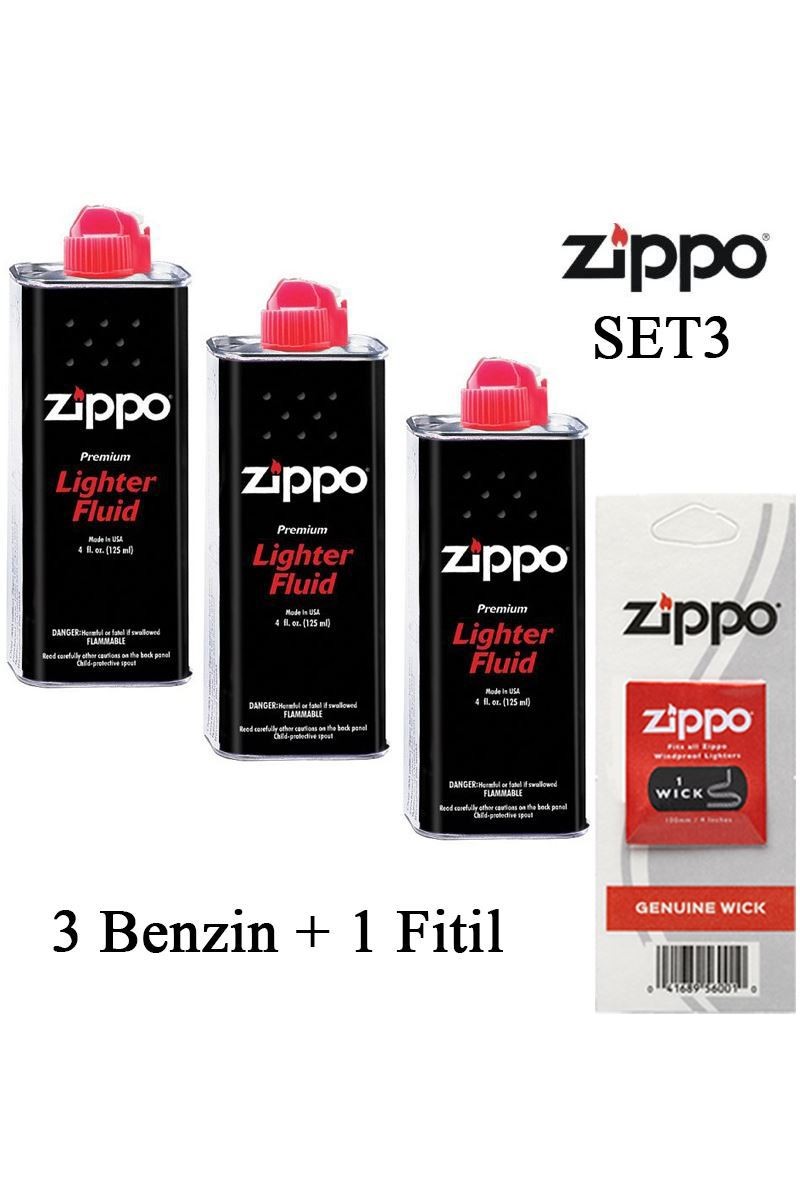 Zippo Çakmak ikmal Seti 3 Bidon Benzin 1 Fitil Set3