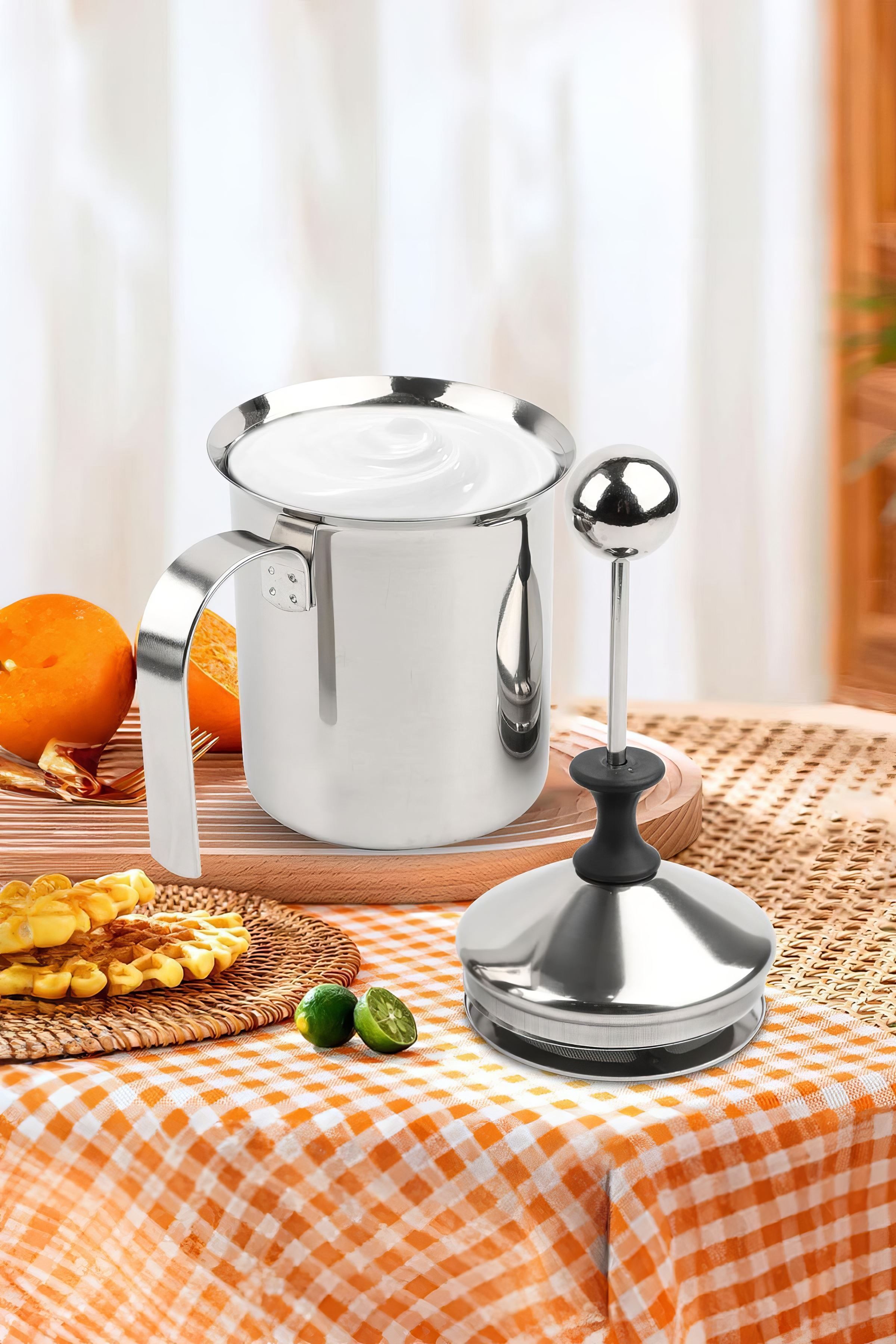 304 Çelik 500 ml Manuel Presli Kahve Süt Köpürtme Potu Sütlük Pitcher mt192