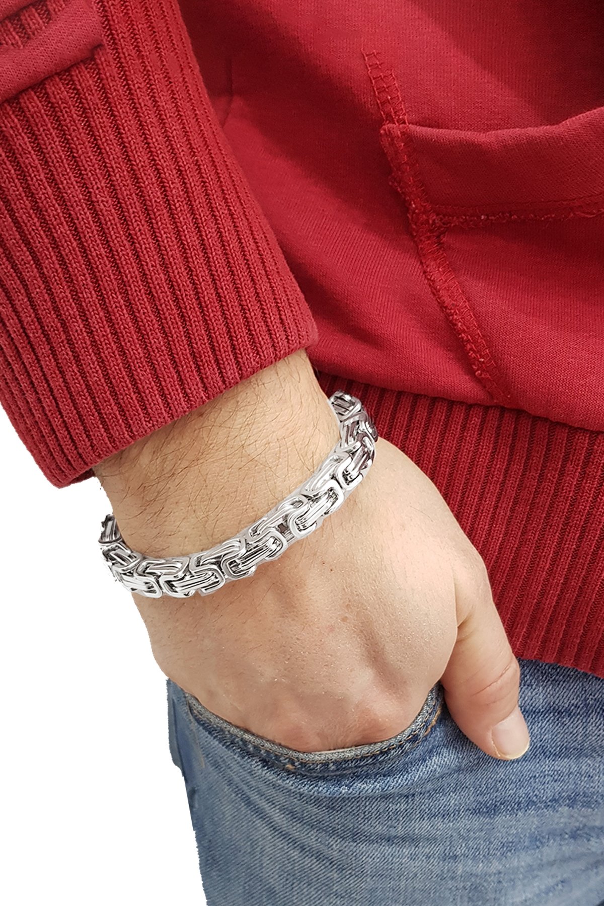 Chavin Kalın Kral Model 8 mm. Gri Çelik Erkek Bileklik df14slv