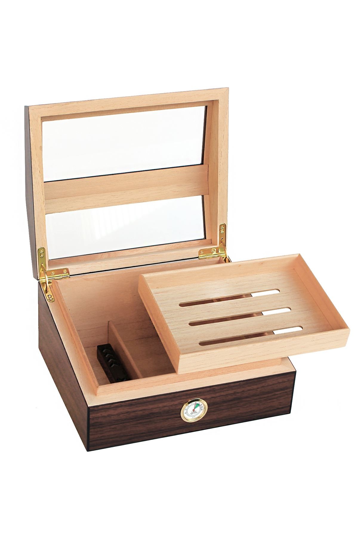 İspanyol Sediri 2 Kat Camlı Açık Kahverengi Humidor Puro Kutusu ra93akhv