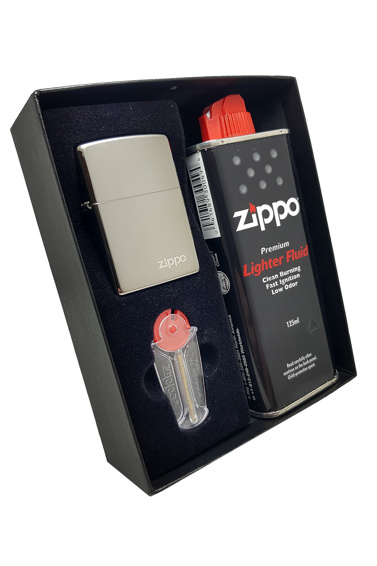 Zippo Çakmak Parlak Black ice Benzin Taş Hediyelik Set du10-150zl