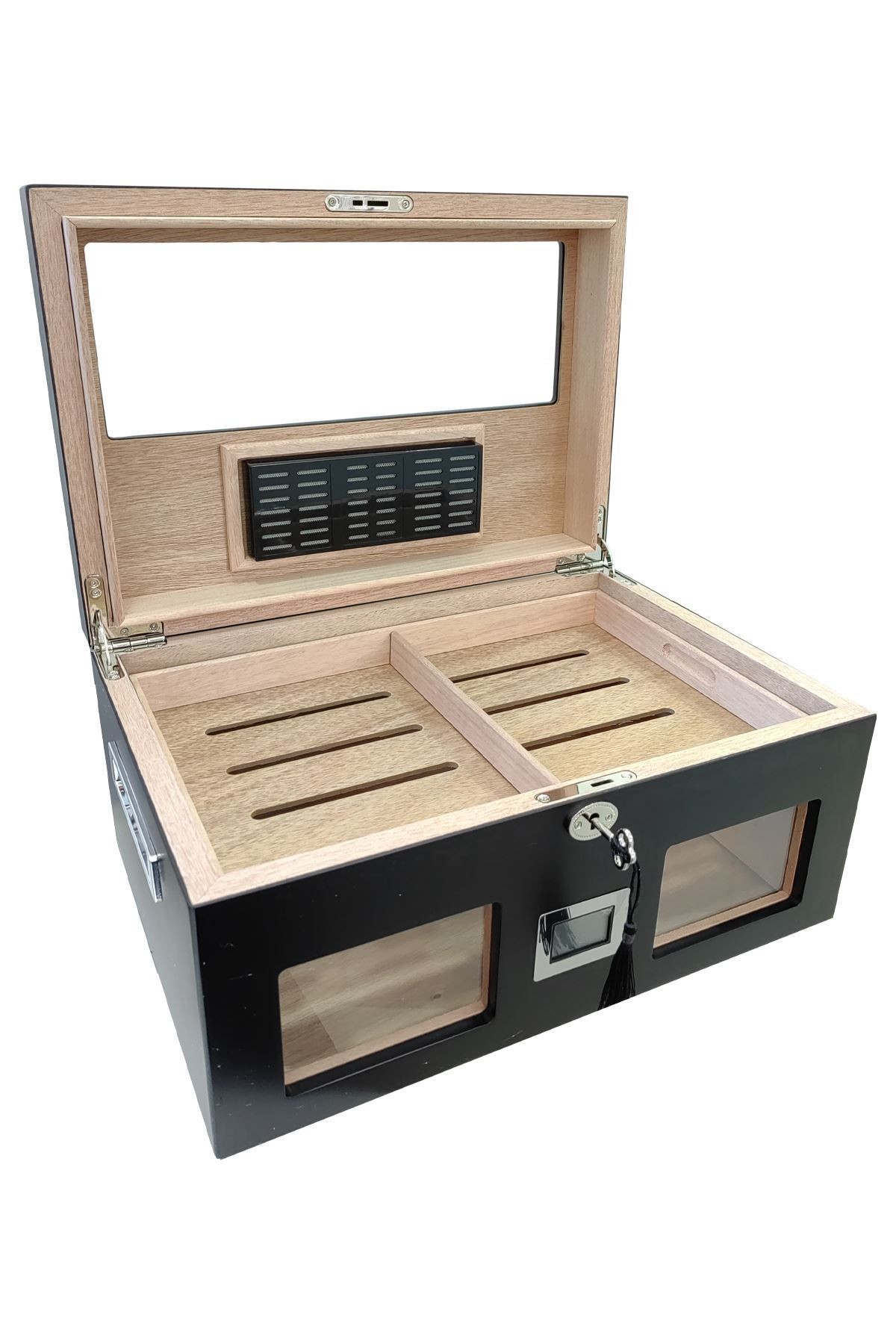 Falconetti Siyah 2 Katlı Camlı Dijital Humidor Puro Kutusu rc59sy