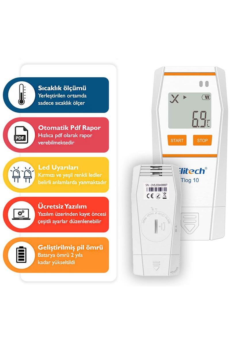 Elitech Hassas Sıcaklık Kayıt Cihazı Otomatik Rapor Datalogger Tlog10 thr378