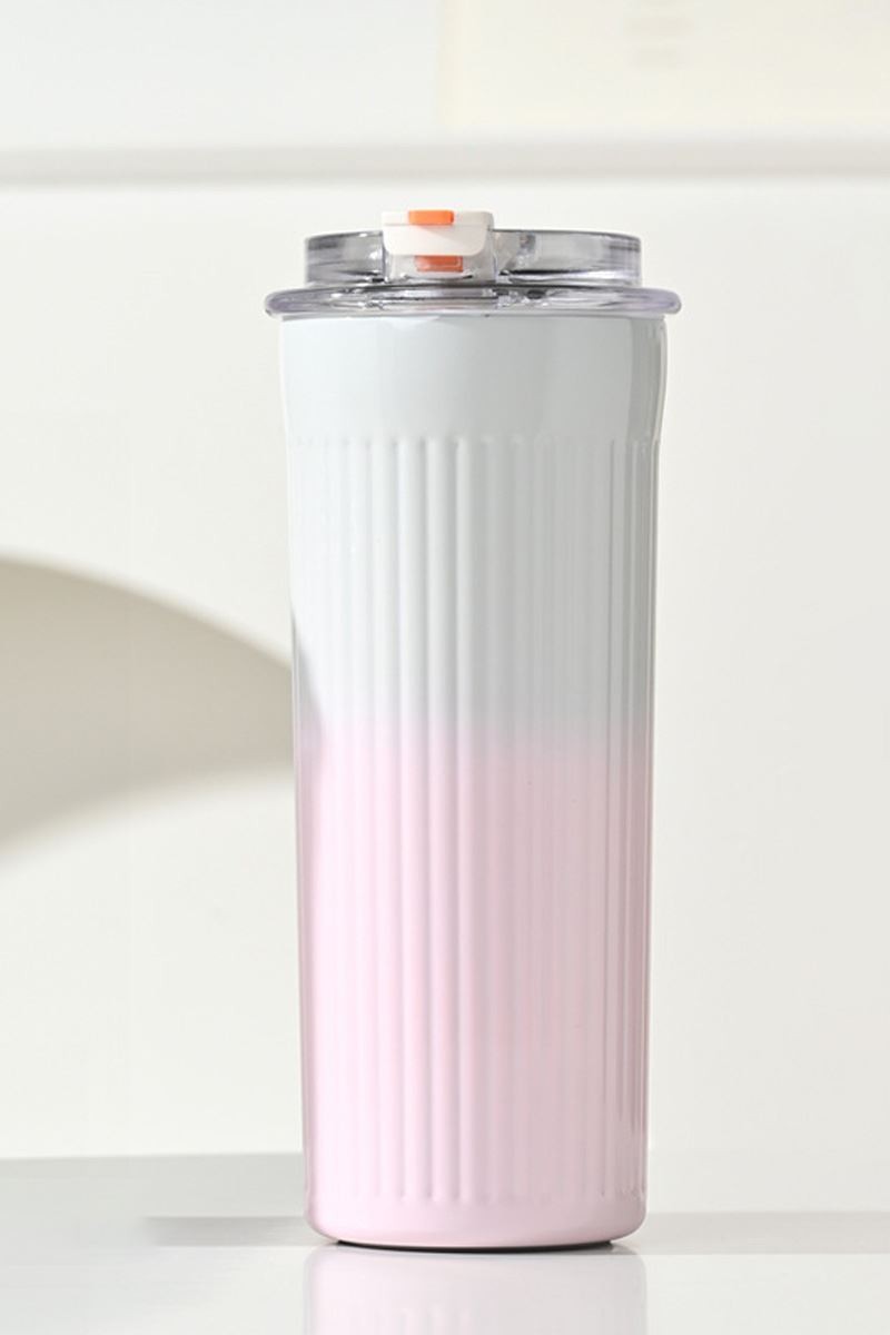 304 L Çelik 500 ml. Pembe Beyaz Degrade Pipetli El Termos Mug cin913pm