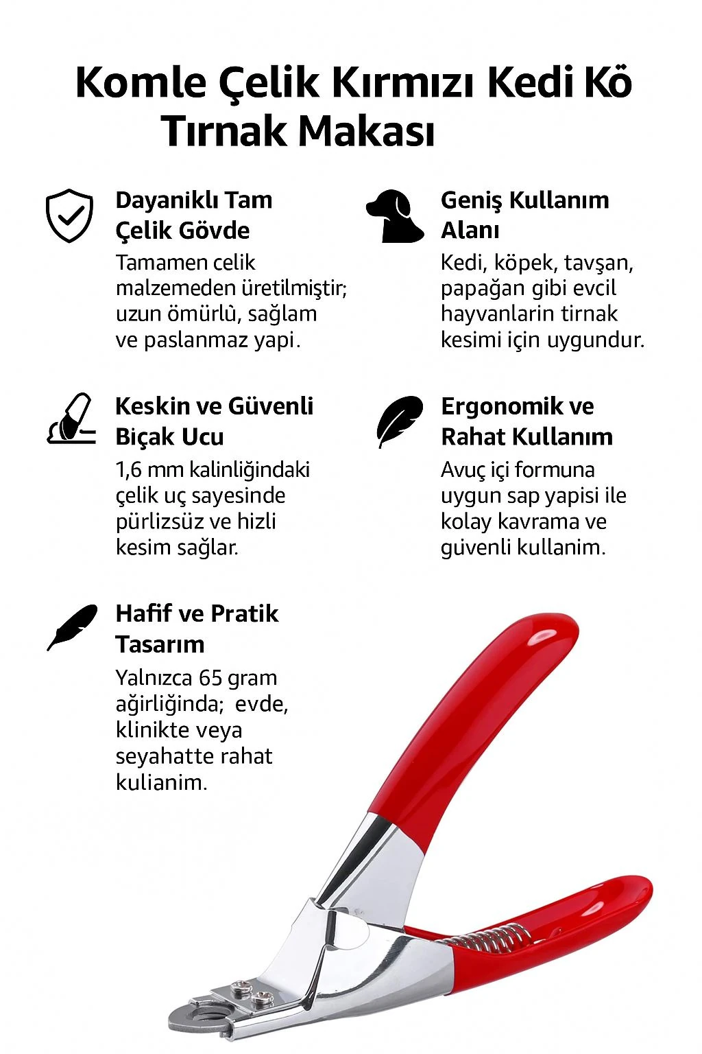 WF Komple Çelik Kırmızı Kedi Köpek Tırnak Makası cin311kr