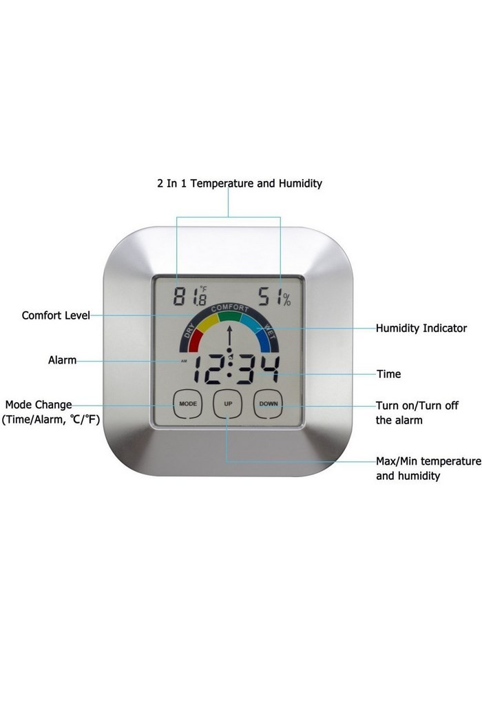 Mıknatıslı Alarmlı Termometre ve Nem ölçer Higrometre thr278