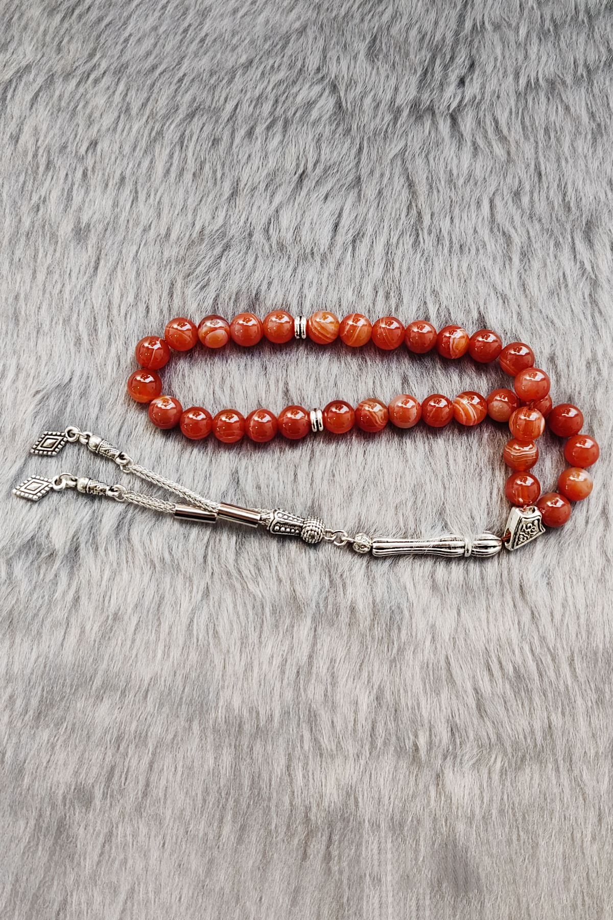 Chavin 8 mm Kırmızı Akik Taşlı Doğaltaş Tespih ey01