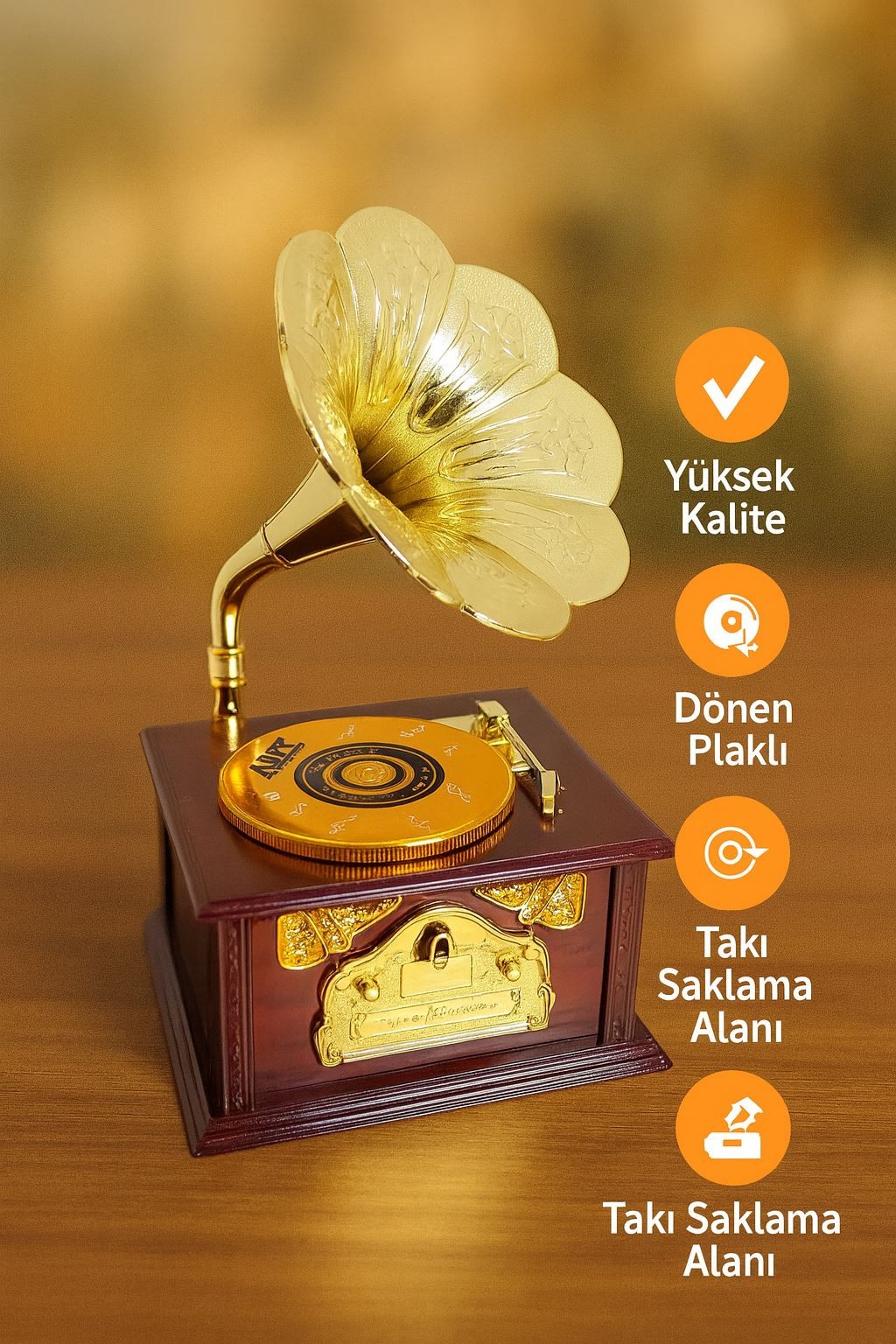 Dekoratif Nostaljik Dönen Plaklı Gramafon Müzik Kutusu hd133