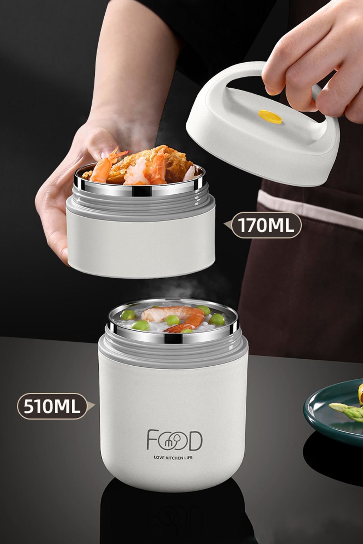 304 Çelik Çift Katlı 680 ml Yemek Mama Saklama Kabı (SICAK TUTMAZ) cin416by