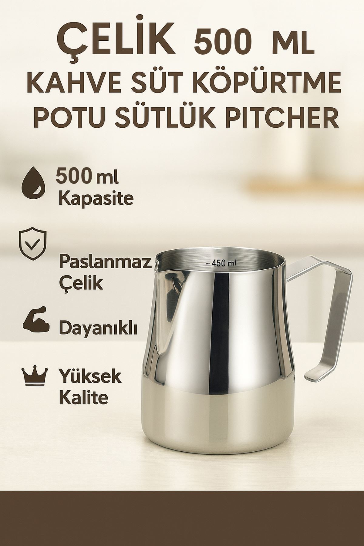 Çelik 500 ml Kahve Süt Köpürtme Potu Sütlük Pitcher mt191