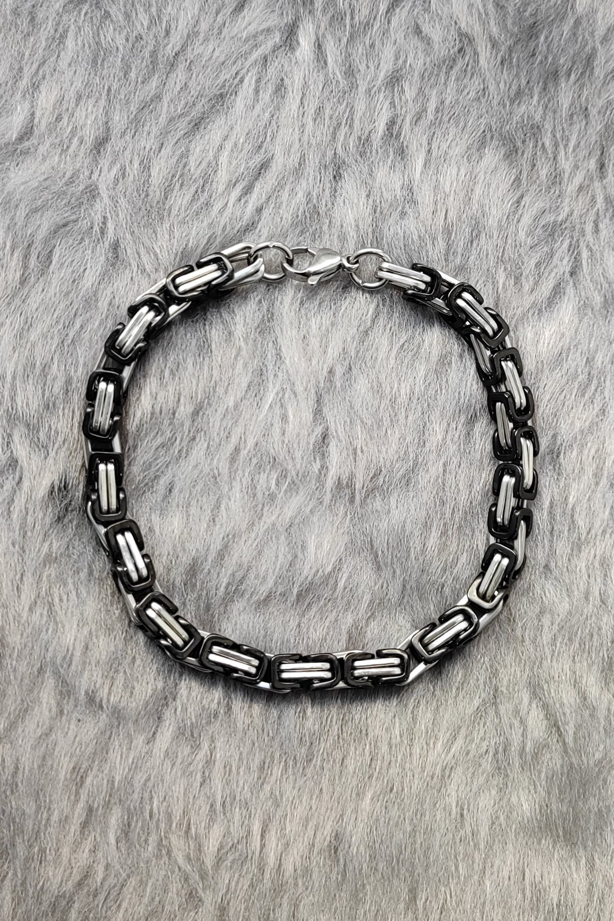 Chavin Kral Model 5 mm. Siyah Gri Çelik Erkek Bileklik az68-5sy