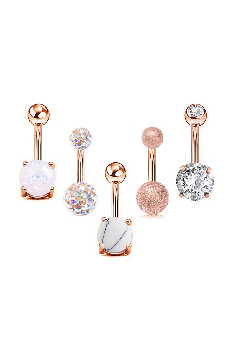 Chavin 5 adet Taşlı Taşsız Cerrahi Çelik Göbek Piercing eh02rs