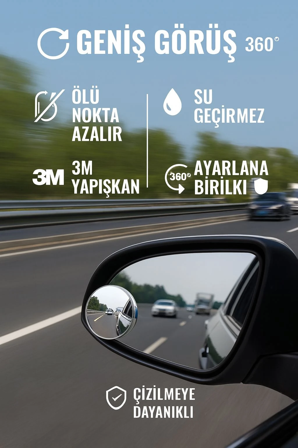 2 Adet 360° Kendinden Yapışkanlı Otomobil Kör Nokta Yan Aynası mt231