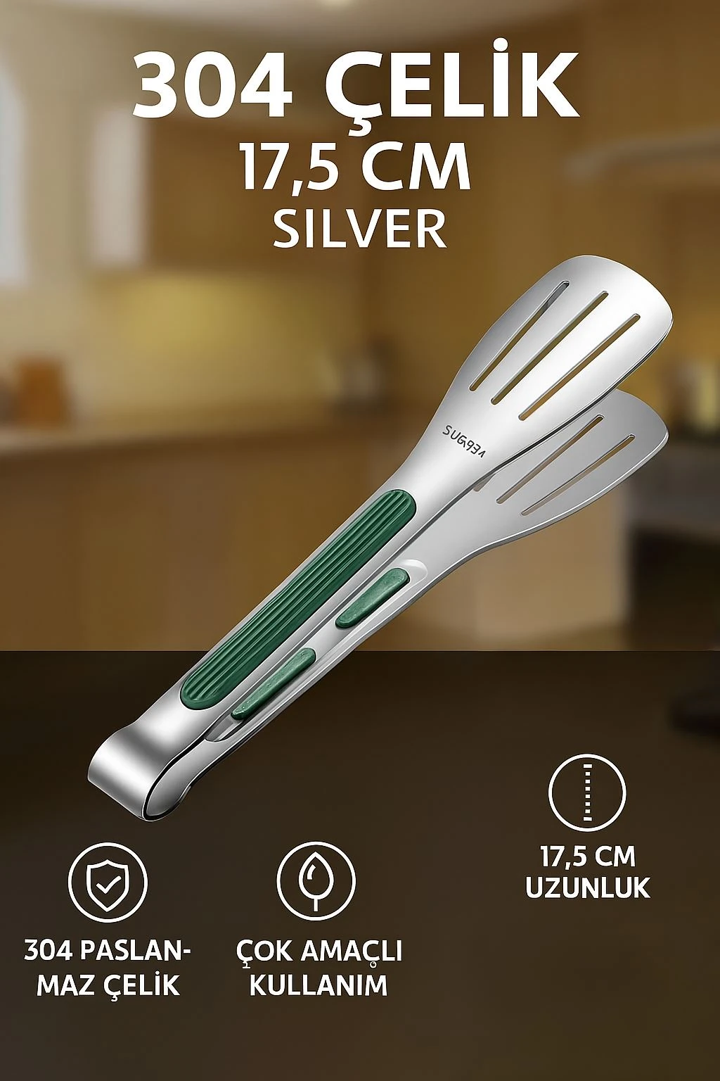 304 Çelik 17,5 cm Silver Mutfak Biftek Barbekü Ve Ekmek Maşası cin626