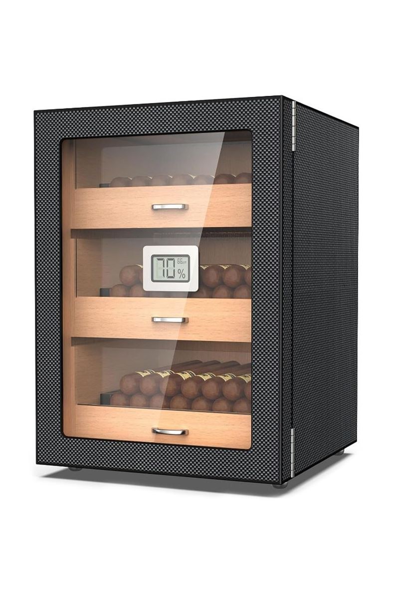 Falconetti Çekmeceli 3 Katlı Karbonfiber Camlı Sedir Humidor Puro Kutusu rd30