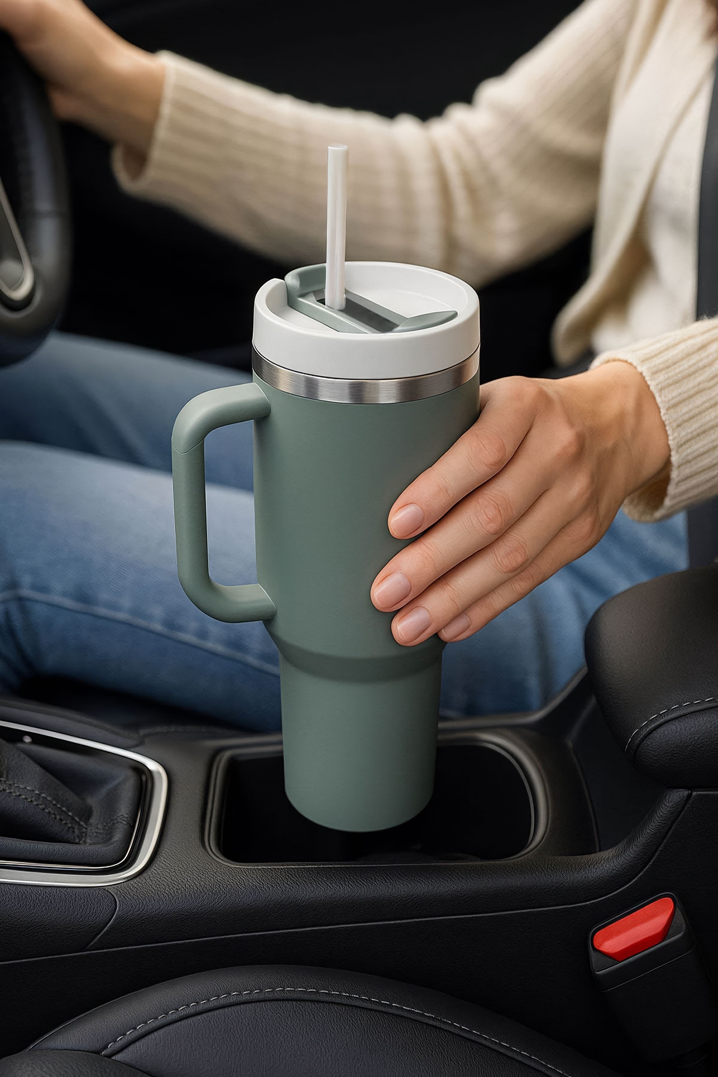 304 L Çelik 1,2 L Yeşil Pipetli El Termos Mug cin856ys
