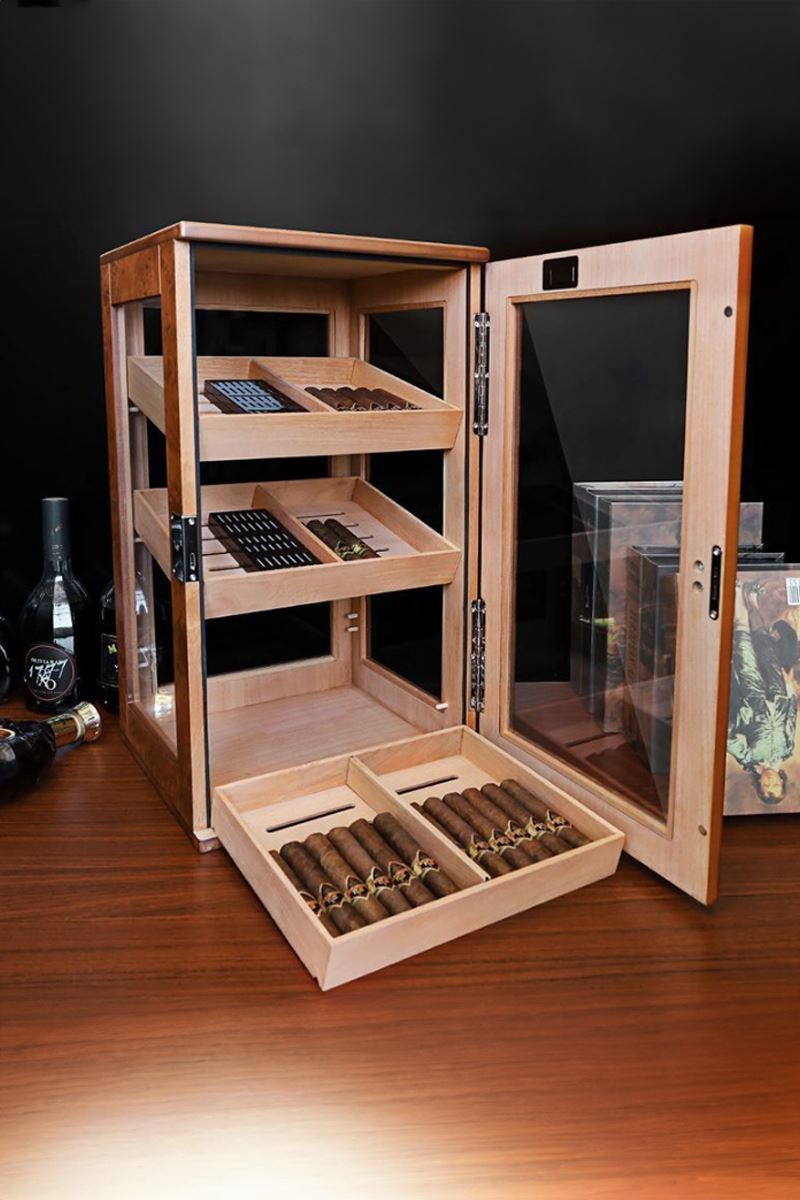 Falconetti Sedir Ağacı 3 Katlı Camlı Kahverengi Özel Humidor Puro Kutusu rd11