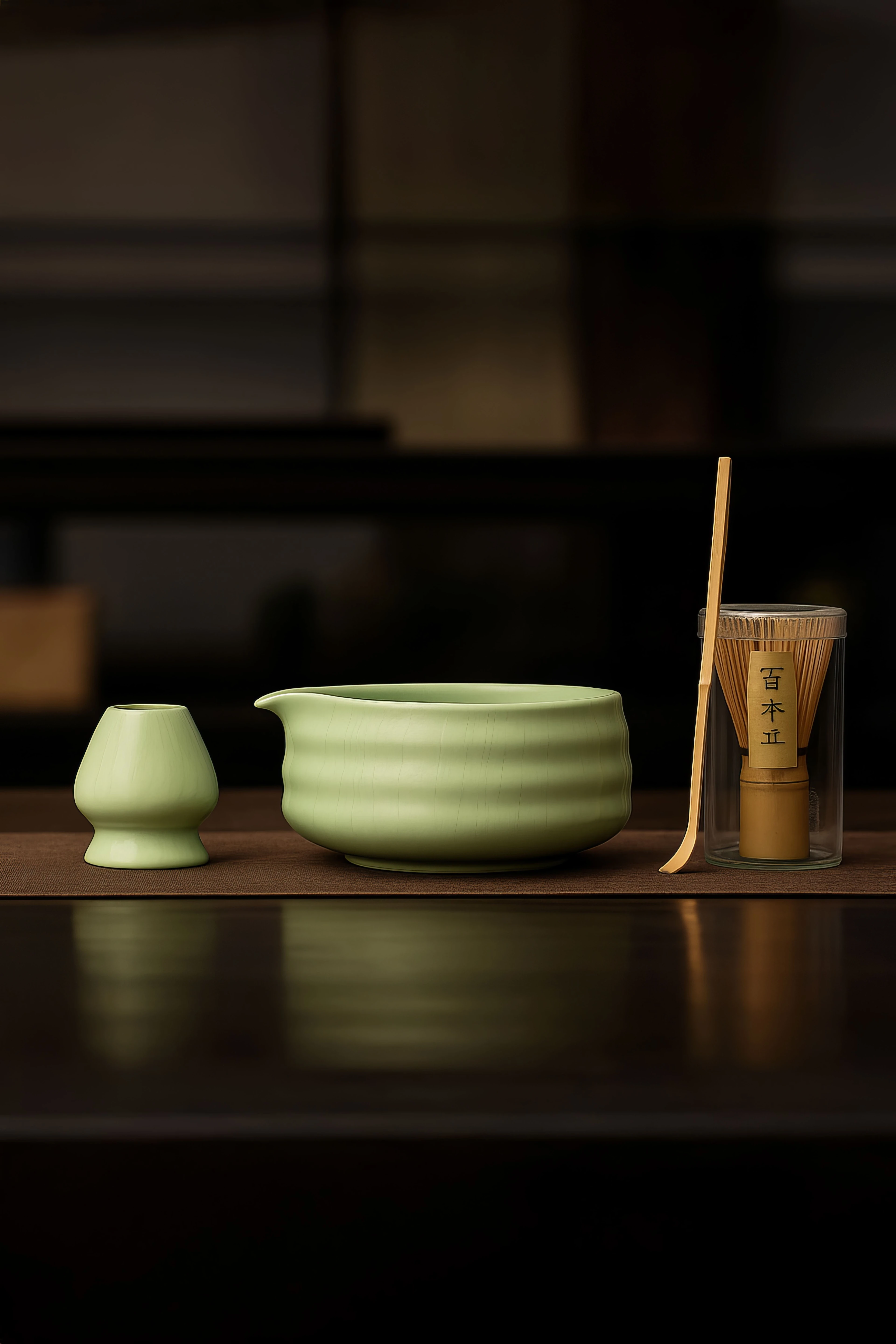 4lü Matcha Set Kase Kaşık Whisk Tutucu Bambu Whisk Çırpıcı ve Bambu Kaşık mt217