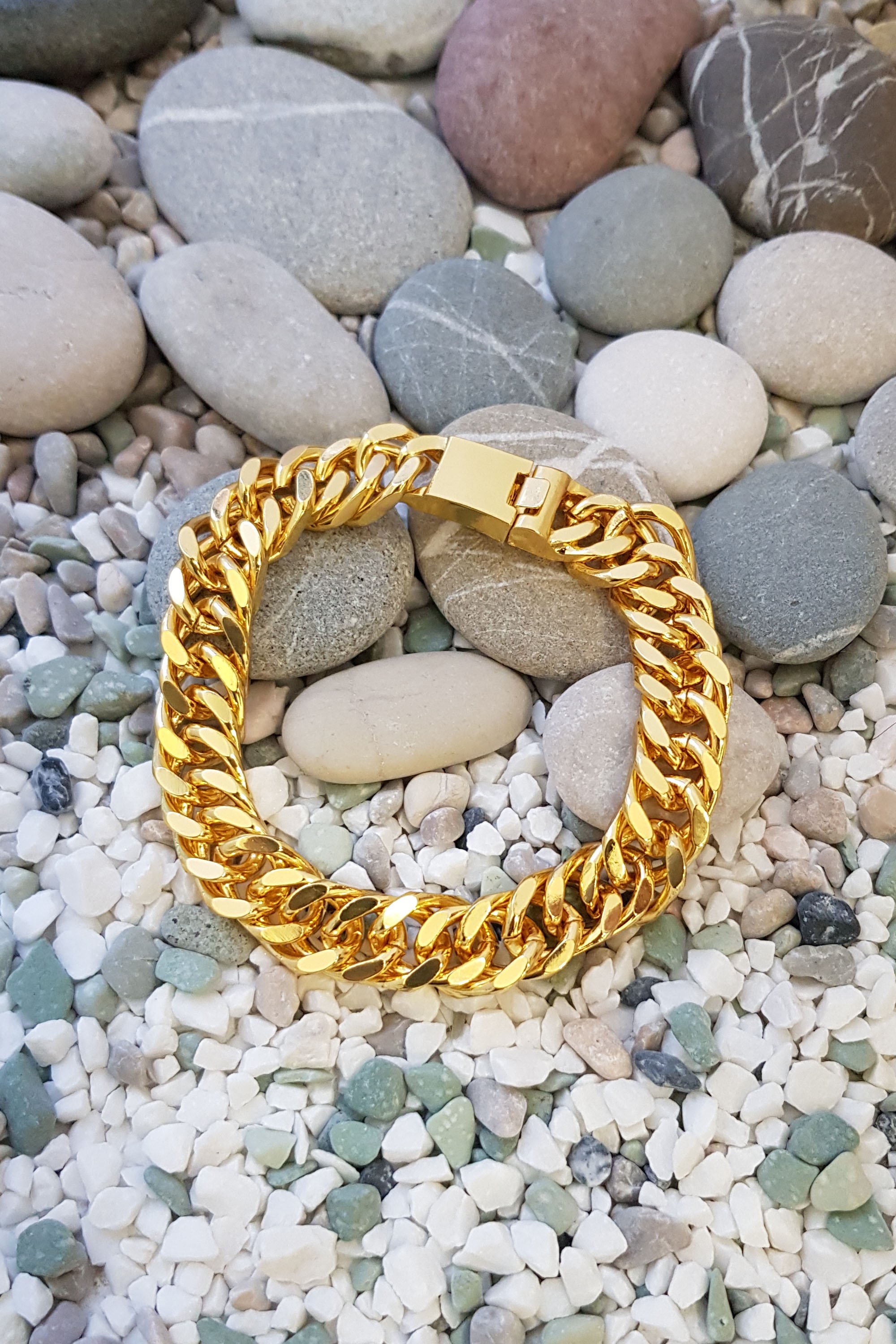 Chavin 12 mm. Kalın Gold Erkek Bileklik ee87