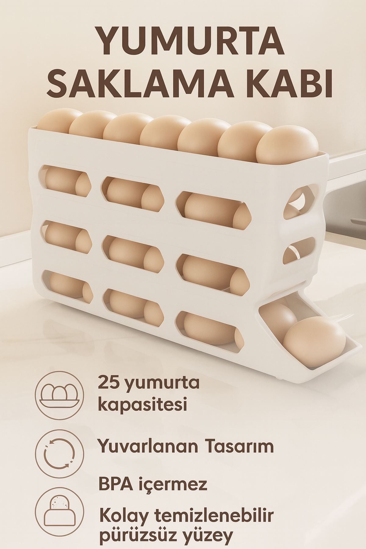 25 li Beyaz Plastik Yumurtalık Buzdolabı Düzenleyici Yumurta Saklama Rafı mt186