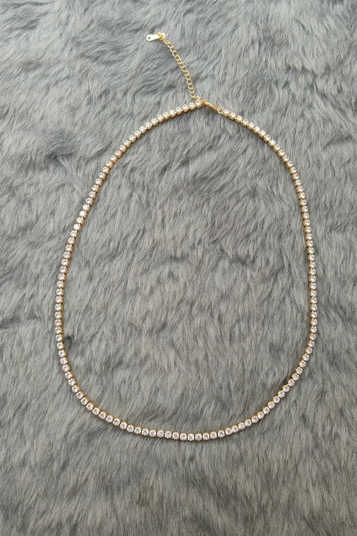 Chavin Gold kap. 3mm. Su Yolu Taşlı Bayan Kolye Zincir ek18sr-3