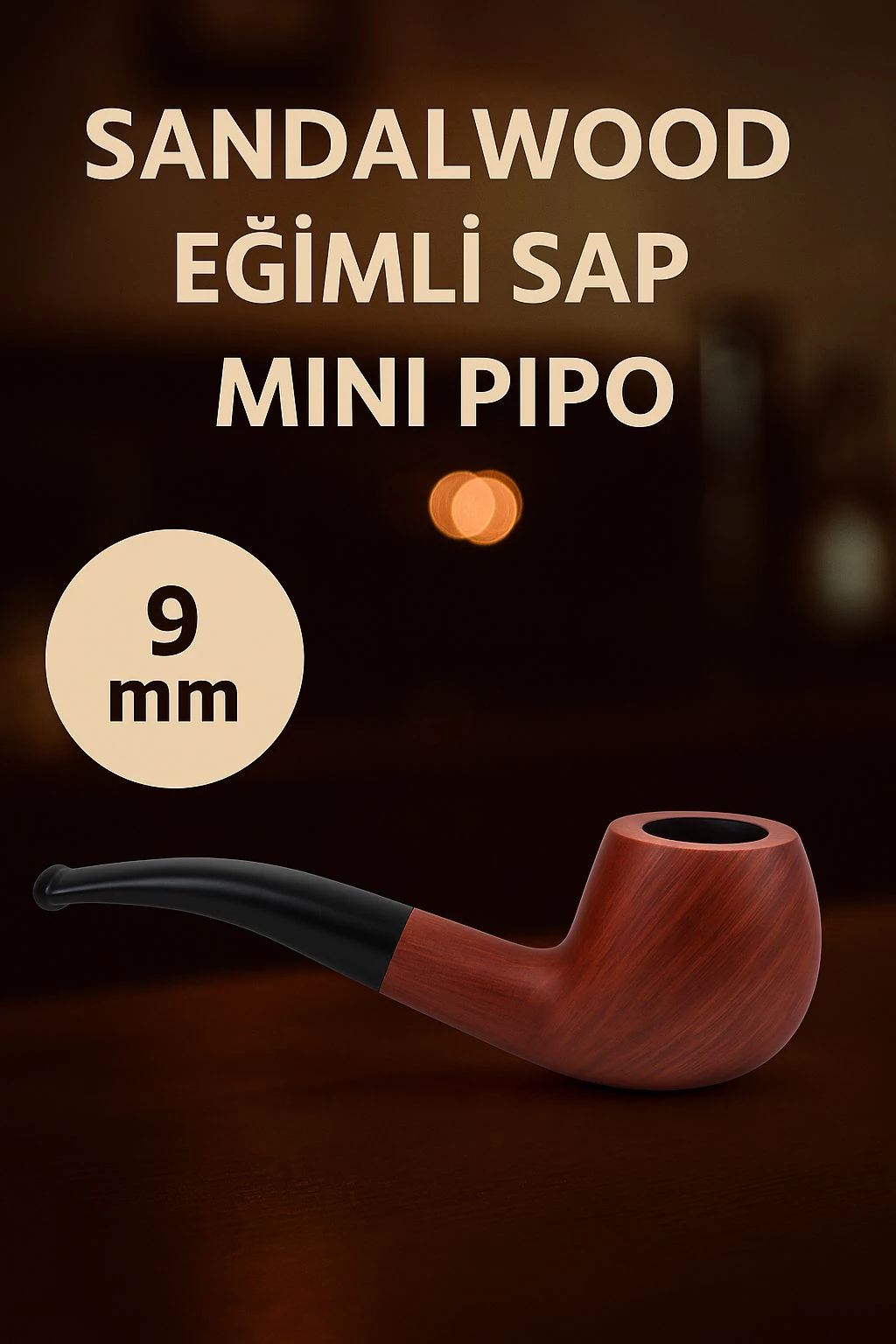 9 mm. Kahverengi Sandalwood Eğimli Sap Mini Ahşap Pipo rd57