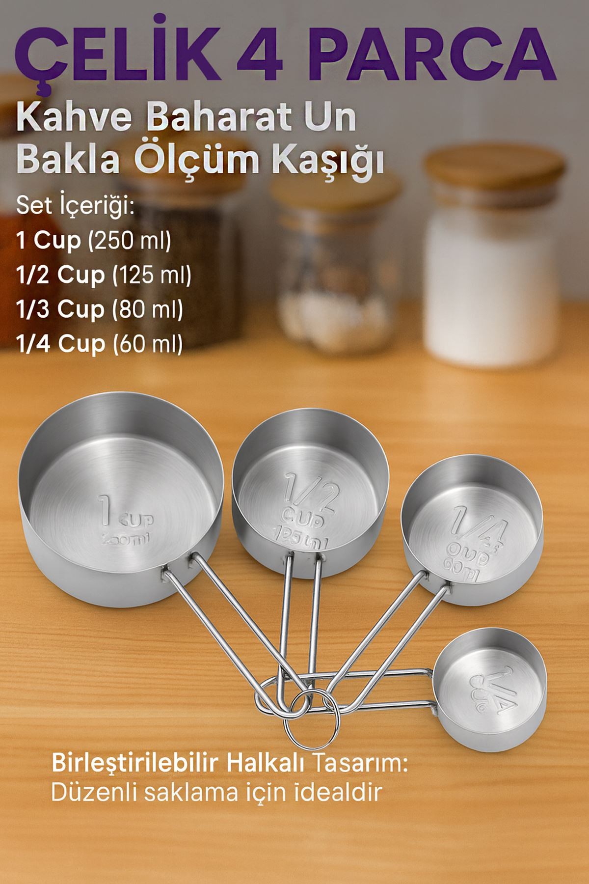 Çelik 4 Parça Kahve Baharat Un Bakla Ölçüm Kaşığı mt149