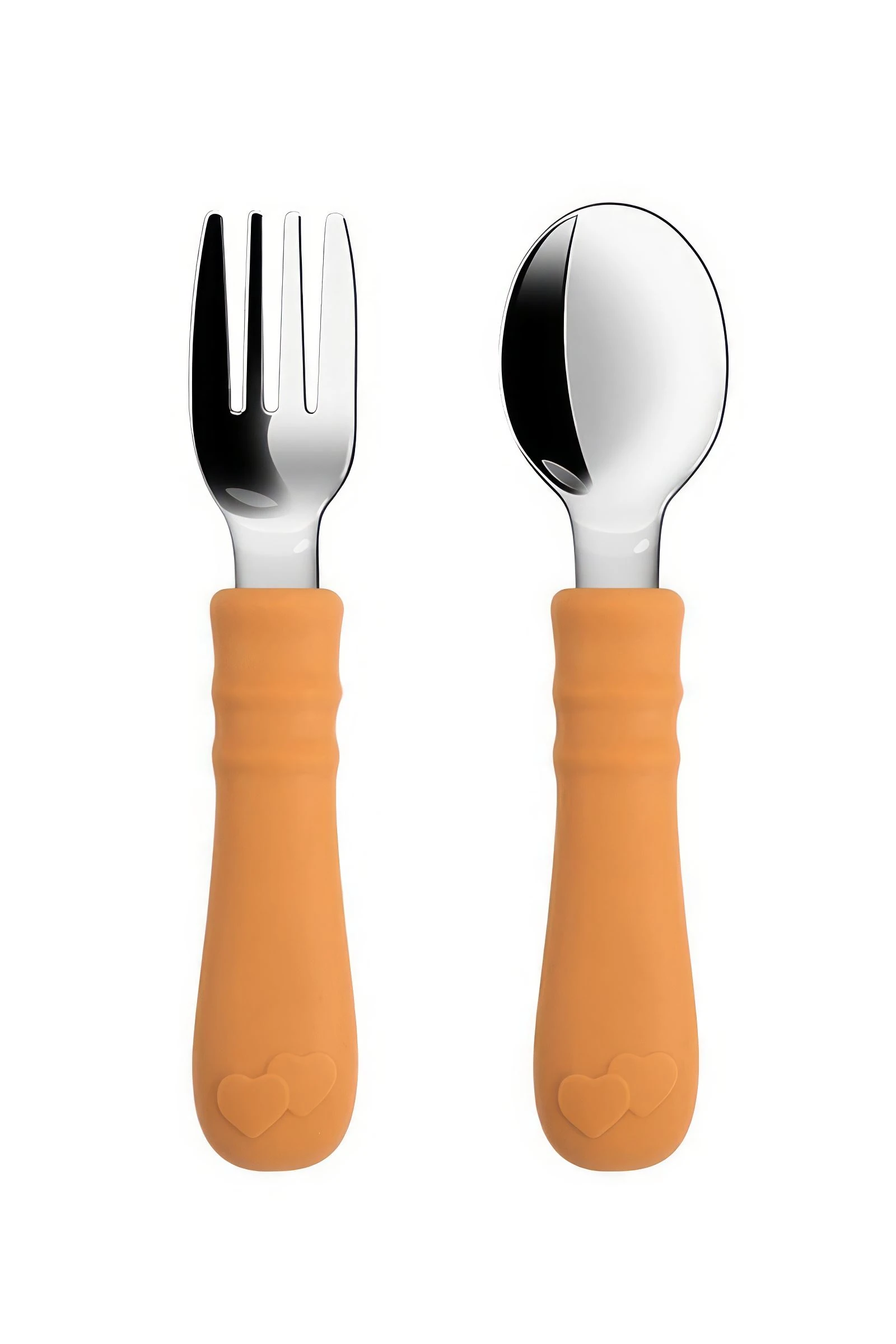 304 Paslanmaz Çelik Turuncu Bebek Kaşık ve Çatal Set cin930tr