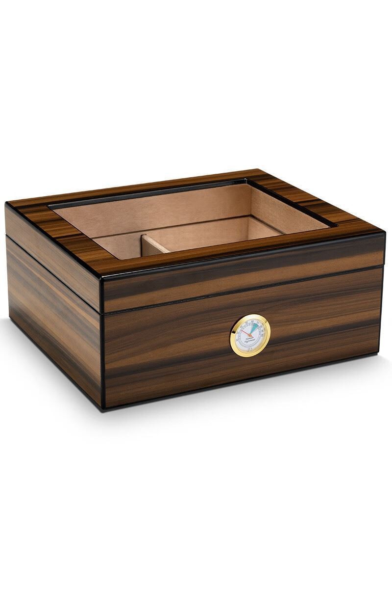 Falconetti Parlak Kahverengi Camlı 2 Katlı Humidor Puro Kutusu rd43