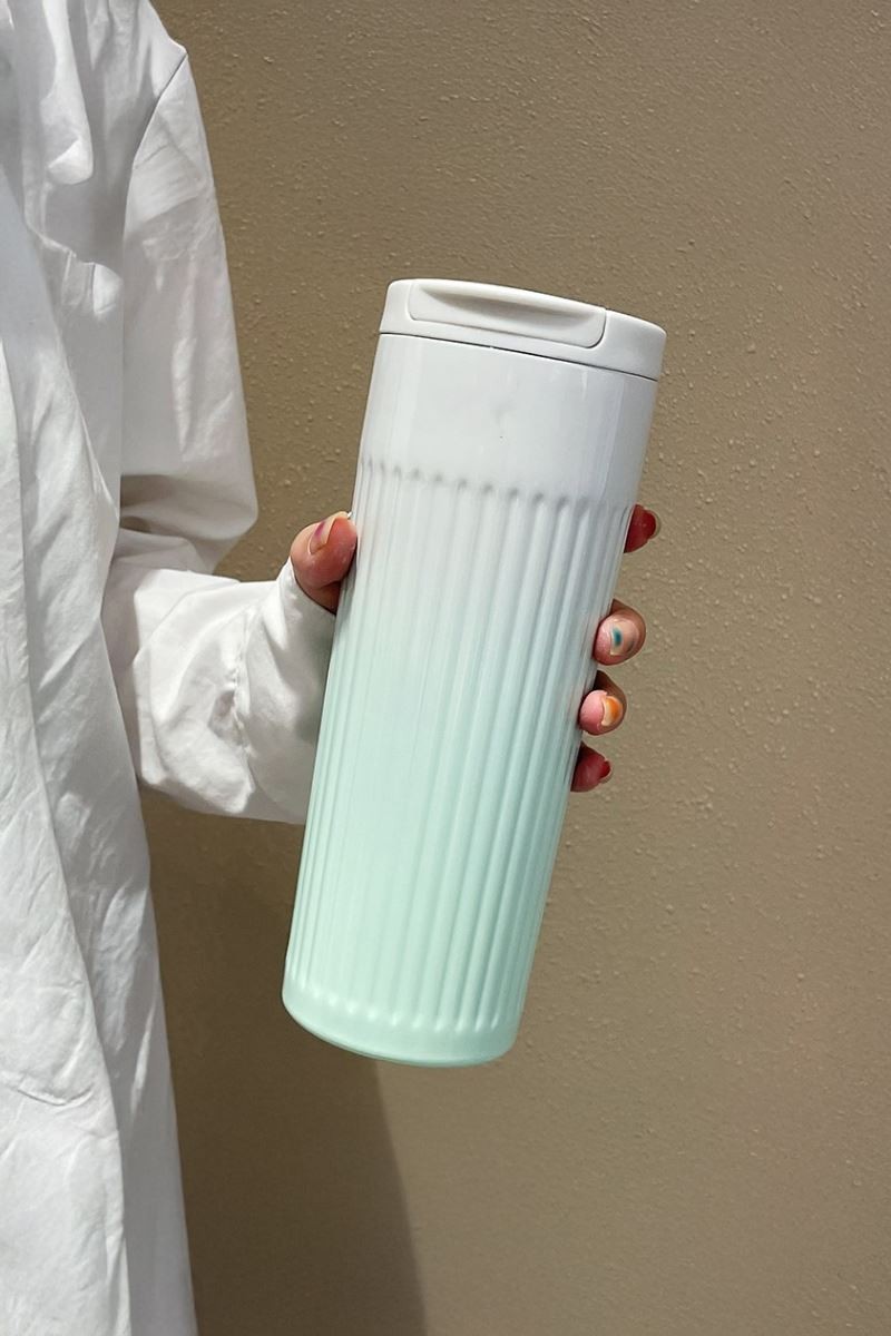 304 L Çelik 500 ml. Yeşil Beyaz Degrade El Termos Mug cin917ys