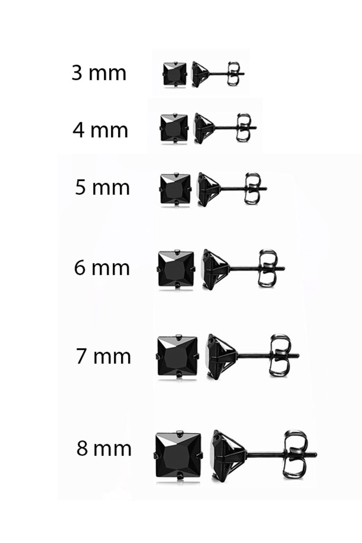 Chavin Bayan Erkek Kare Siyah 6 mm. Taşlı Çelik Küpe cm25-6