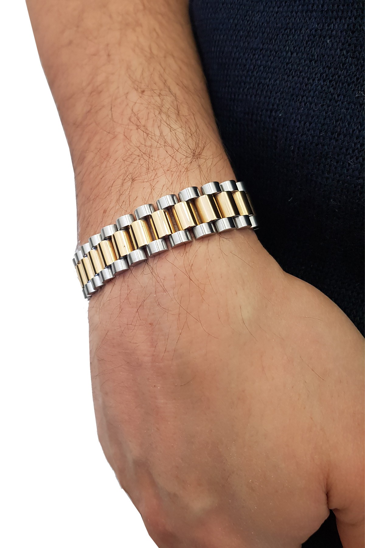 Chavin 15 mm. Gri Gold 316 L Çelik Parlak ve Mat Erkek Bileklik eh89bysr