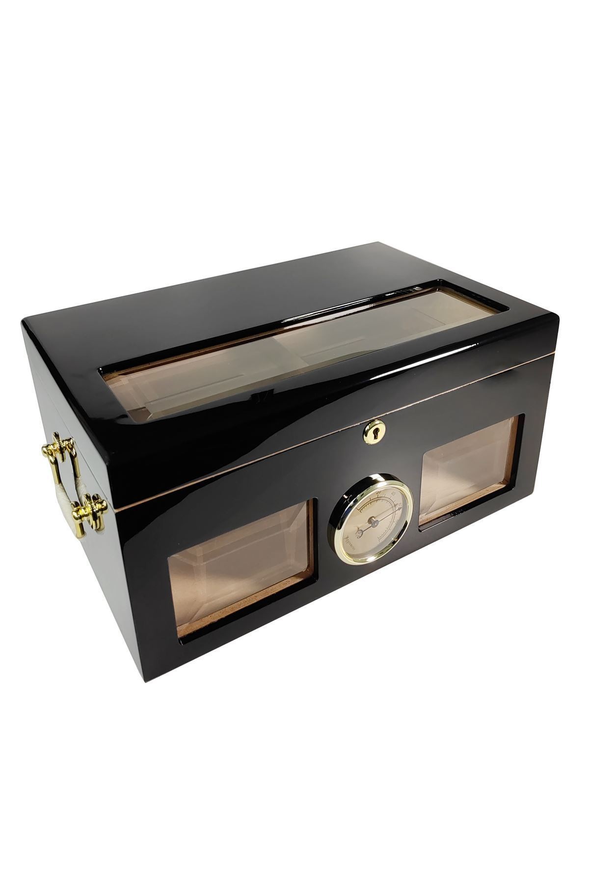İtalyan Sediri Defol u Siyah 2 Katlı Camlı Özel Humidor Puro Kutusu rd19sy-d2