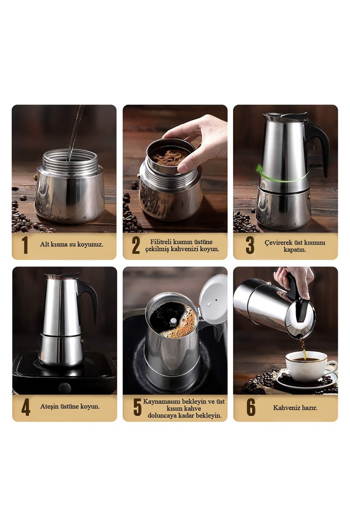 Paslanmaz Çelik Ocak Üstü 9 Cup Fincan Moka Pot Espresso cin285-9