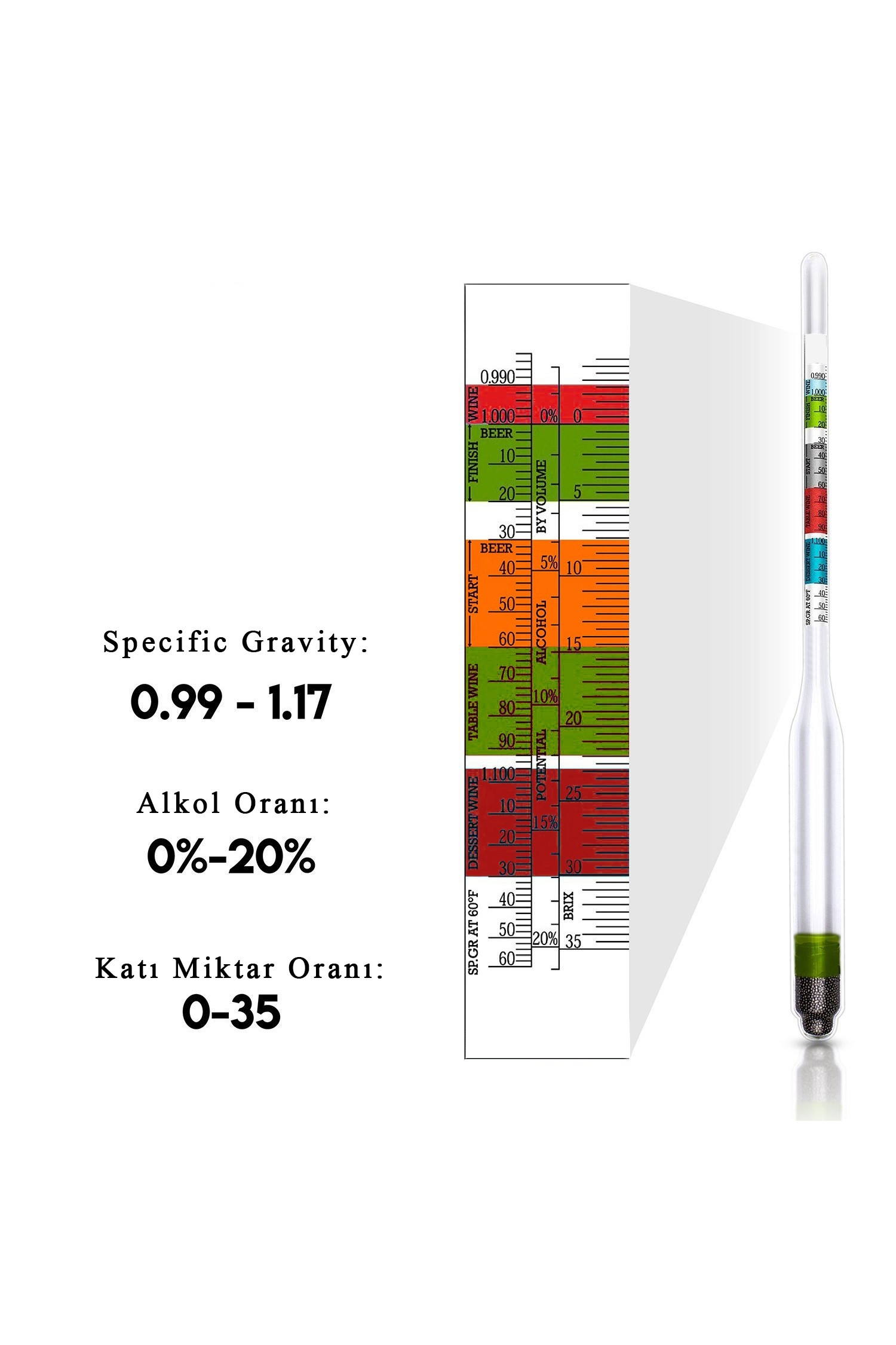 Hidrometre 0.980 - 1.1160 Bira Brix Oranı Ölçüm thr275