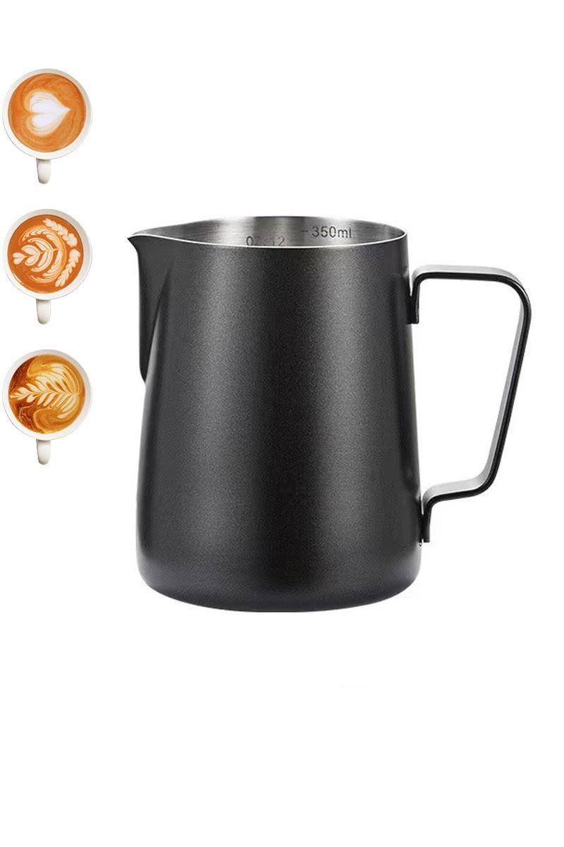 304 Çelik 350 ml Siyah Teflon Kaplama Kahve Süt Köpürtme Potu Sütlük Pitcher 