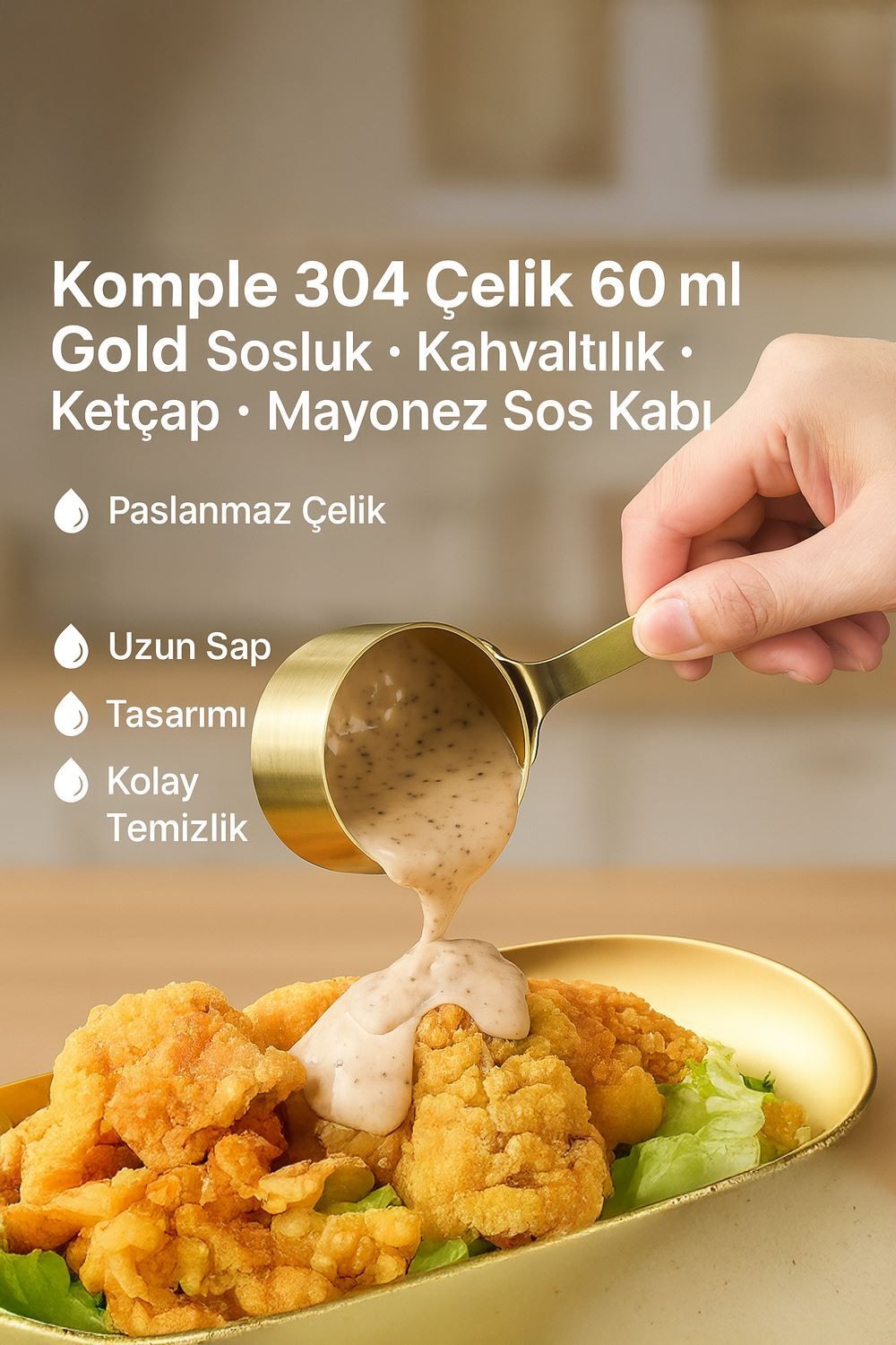 Komple 304 Çelik 60 ml Gold Sosluk Kahvaltılık Ketçap Mayonez Sos Kabı cin632sr