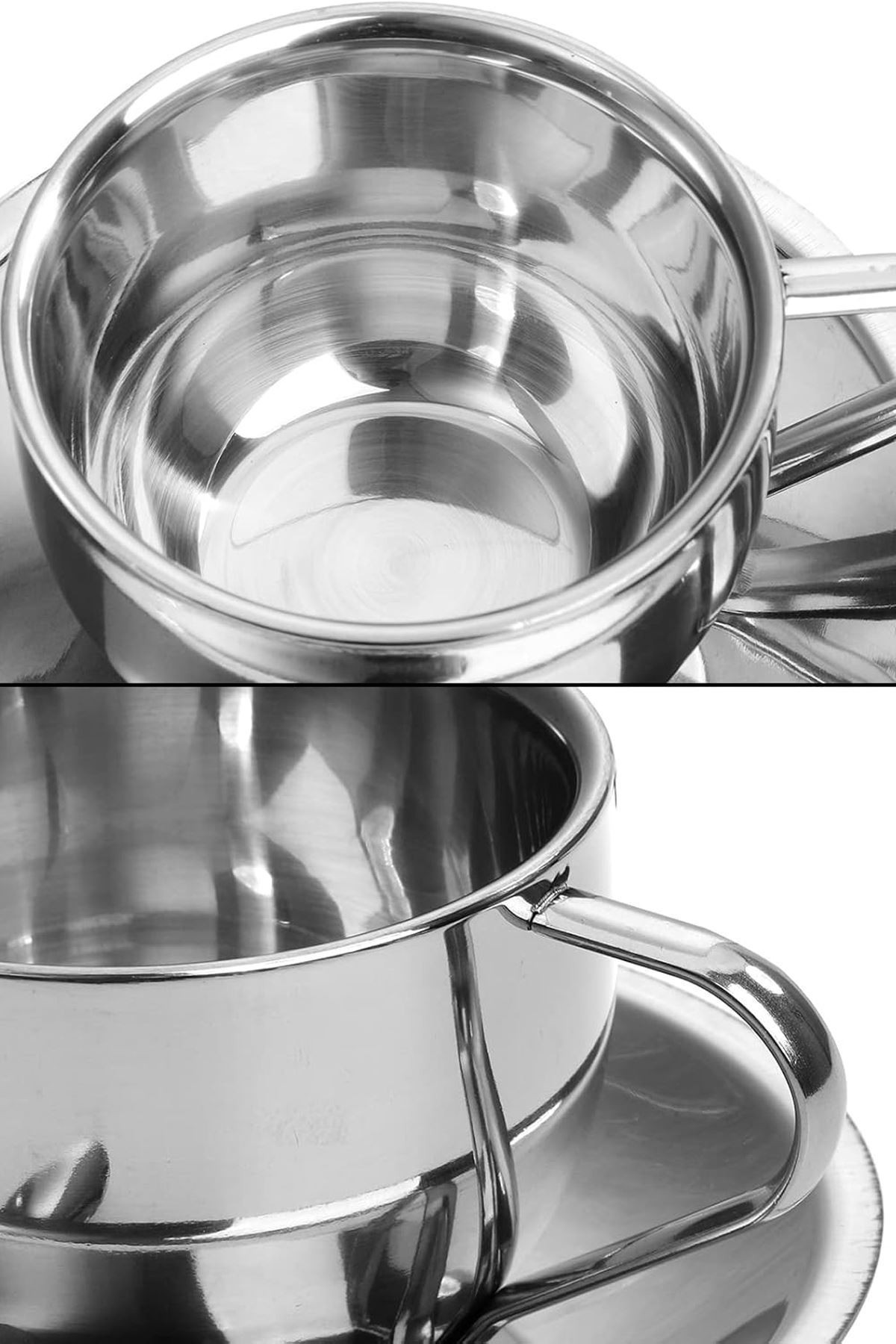 Çelik 3 Parça 180 ml Çift Cidarlı Espresso Kahve Fincan Seti Sunum Bardağı mt120